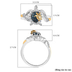 GP Italian Garden Collection - Blue Diamond, Kanchanaburi Blue Sapphire & White Diamond  Ring in Rhodium Overlay Sterling Silver 0.30 Ct.