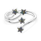 GP - Multi Diamond & Blue Sapphire Star Ring in Rhodium Overlay Sterling Silver