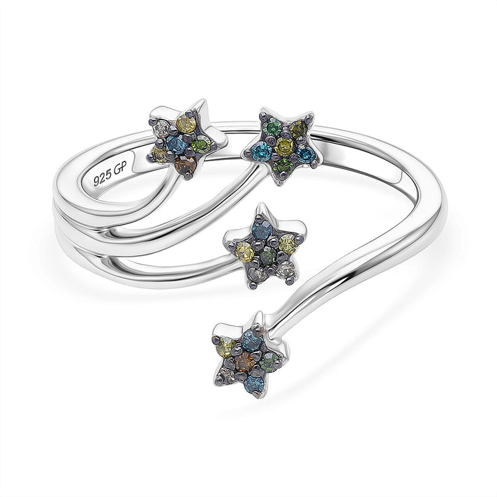 GP - Multi Diamond &amp; Blue Sapphire Shooting Star Ring in Rhodium Overlay Sterling Silver 8528233 1