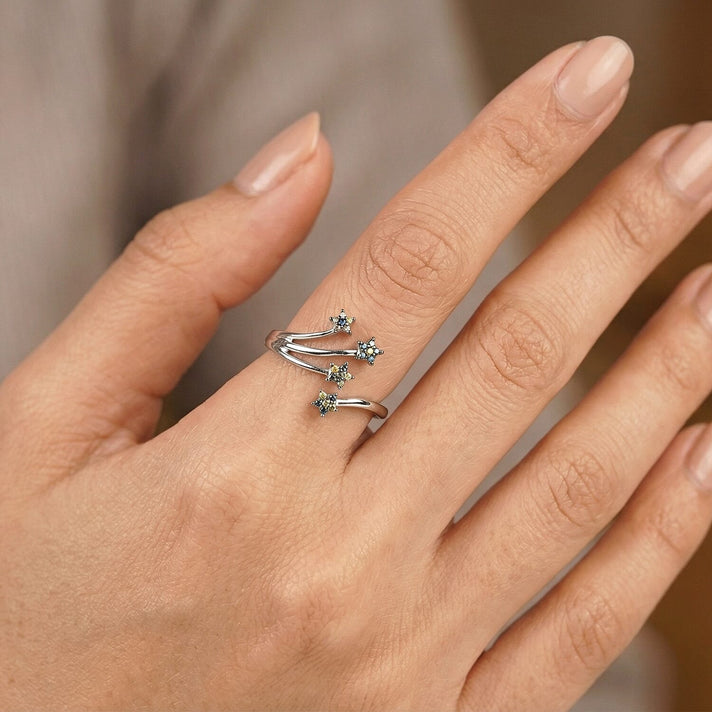 GP - Multi Diamond &amp; Blue Sapphire Shooting Star Ring in Rhodium Overlay Sterling Silver 8528233 2