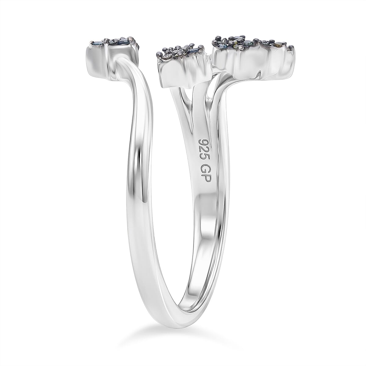 GP - Celestial Dream Collection - Multi Diamond &amp; Blue Sapphire Shooting Star Ring in Rhodium Overlay Sterling Silver 8528233 3