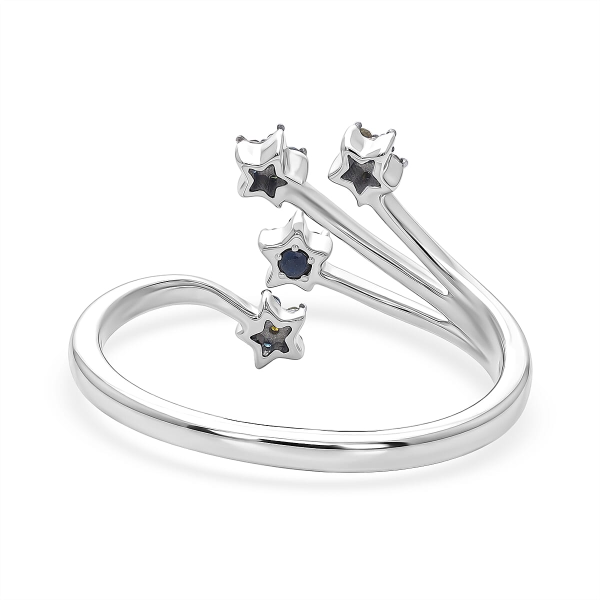 GP - Celestial Dream Collection - Multi Diamond &amp; Blue Sapphire Shooting Star Ring in Rhodium Overlay Sterling Silver 8528233 4