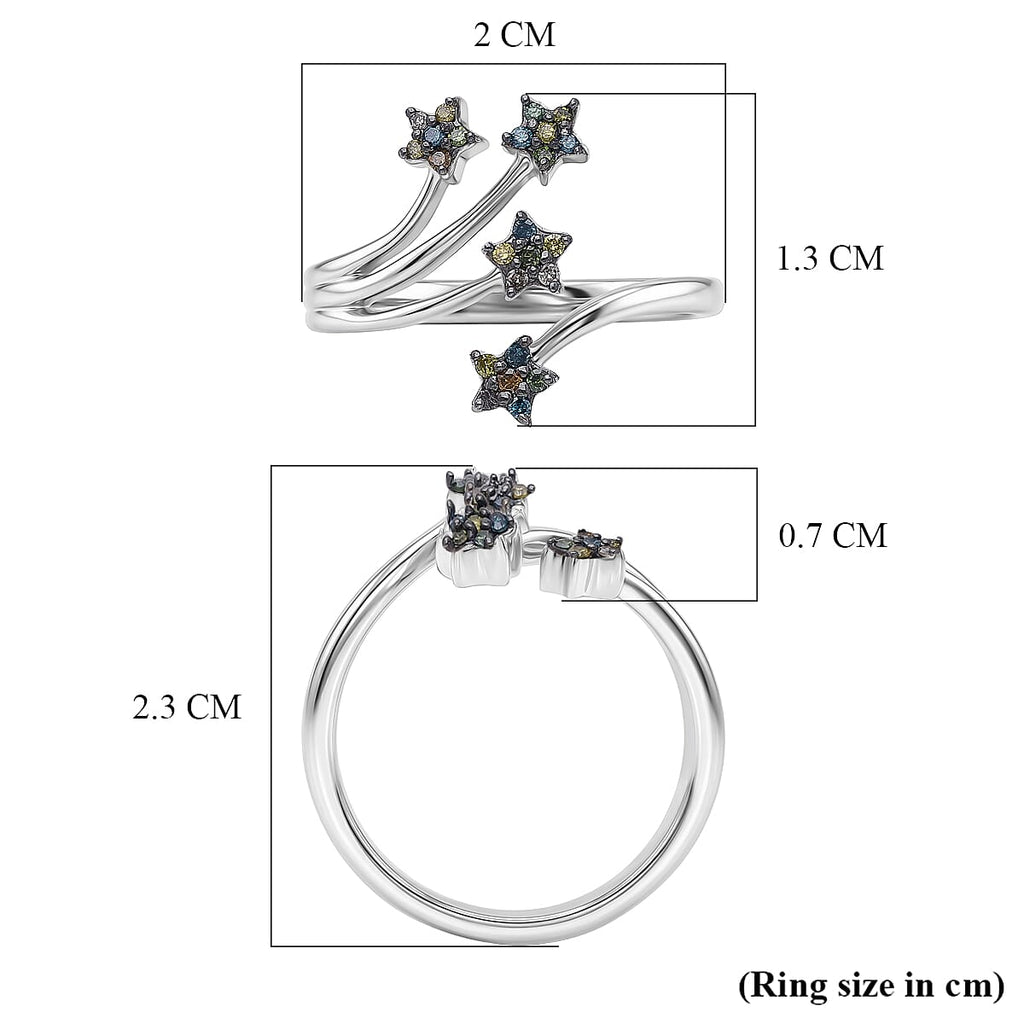 GP - Multi Diamond & Blue Sapphire Star Ring in Rhodium Overlay Sterling Silver