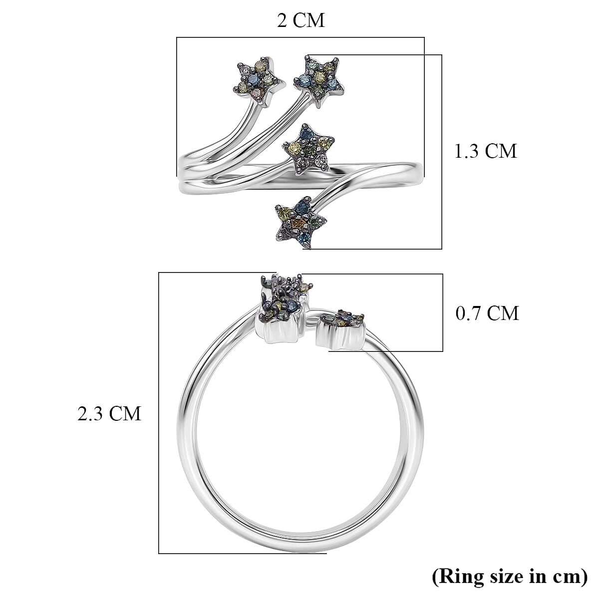 GP - Celestial Dream Collection - Multi Diamond &amp; Blue Sapphire Shooting Star Ring in Rhodium Overlay Sterling Silver 8528233 5