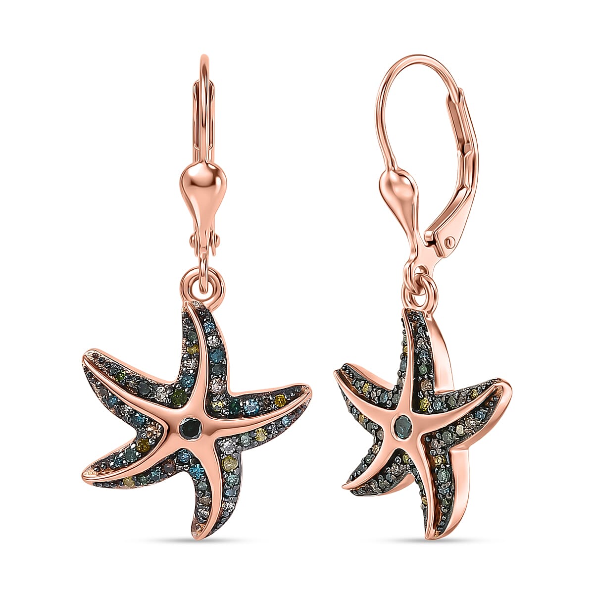 GP Trionfo Collection - Multi Diamond &amp; Blue Sapphire Starfish Earring with Lever Back in 18K Vermeil Rose Gold Plated Sterling Silver 0.52 Ct. 8519688 0