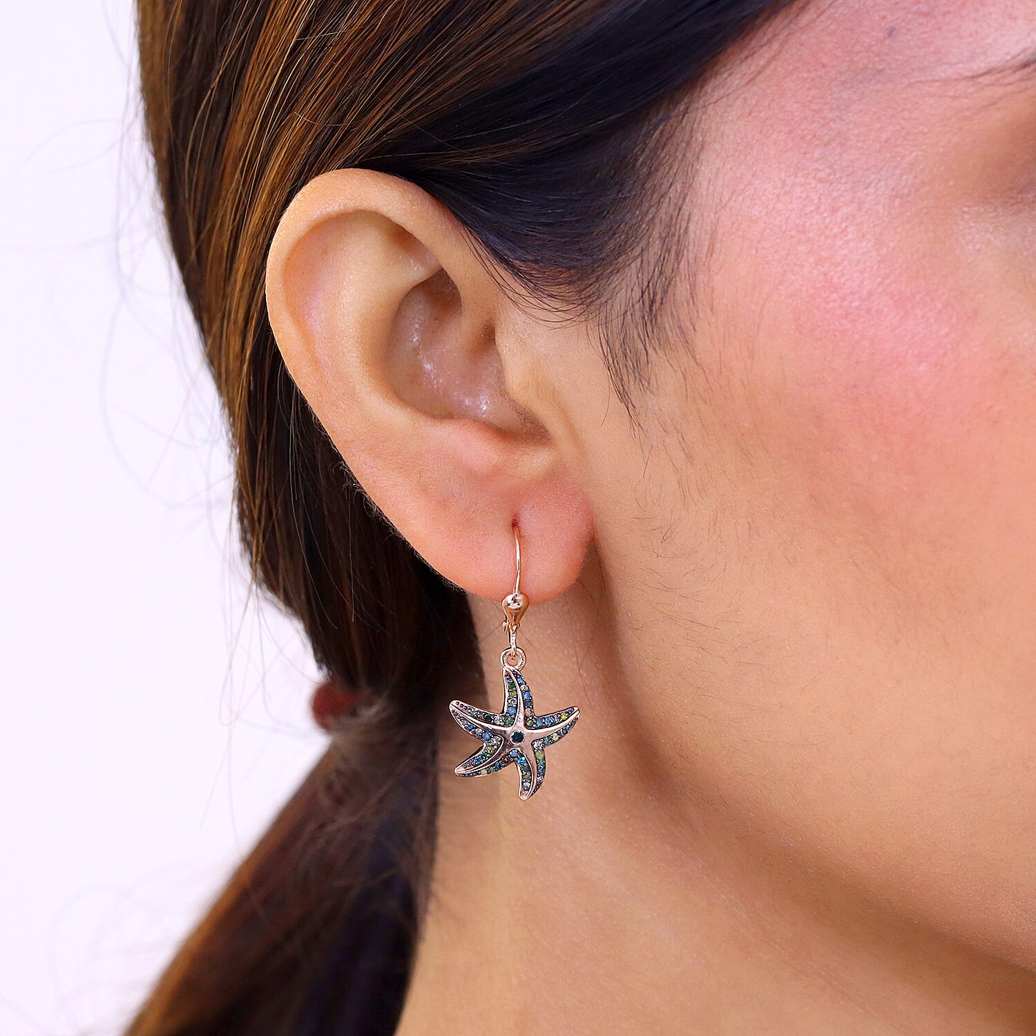 GP Trionfo Collection - Multi Diamond &amp; Blue Sapphire Starfish Earring with Lever Back in 18K Vermeil Rose Gold Plated Sterling Silver 0.52 Ct. 8519688 2