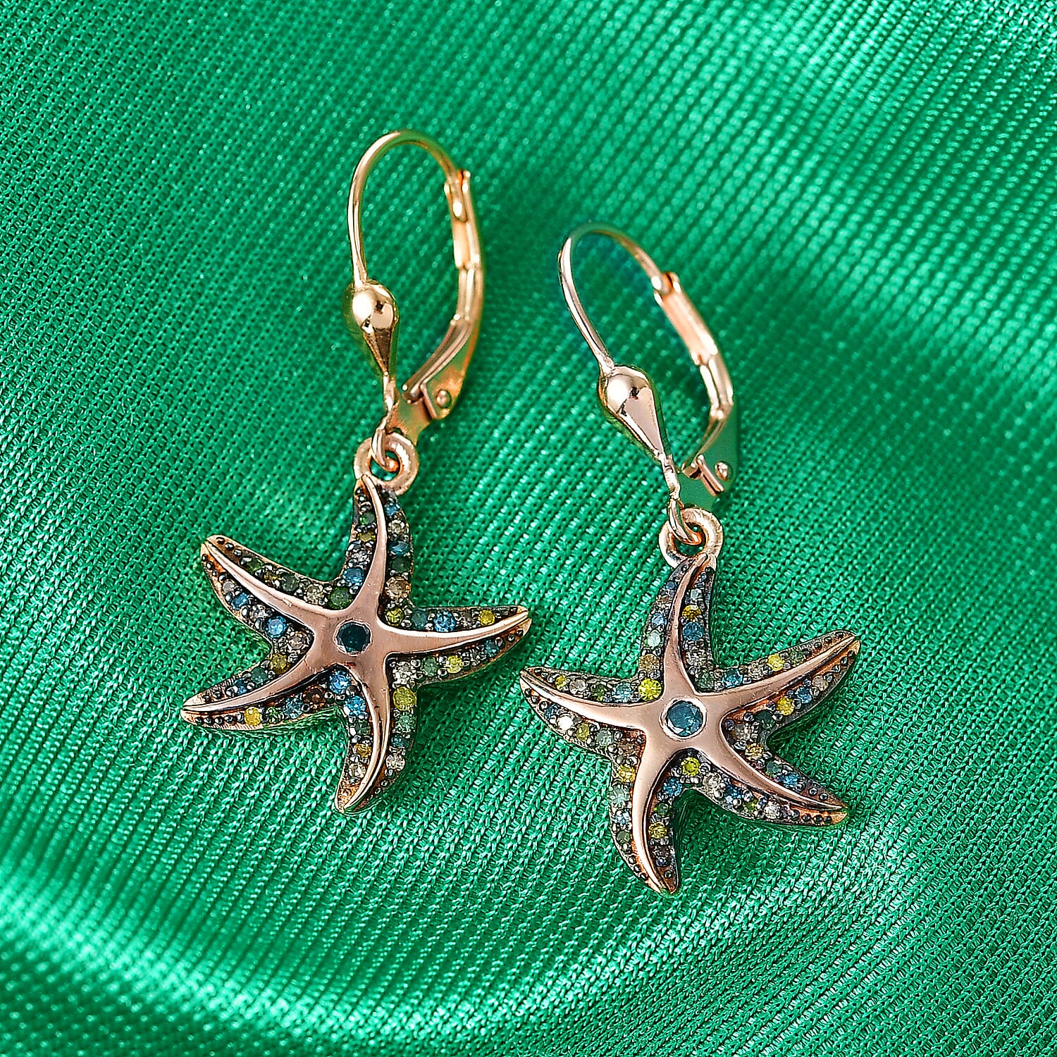 GP Trionfo Collection - Multi Diamond &amp; Blue Sapphire Starfish Earring with Lever Back in 18K Vermeil Rose Gold Plated Sterling Silver 0.52 Ct. 8519688 4