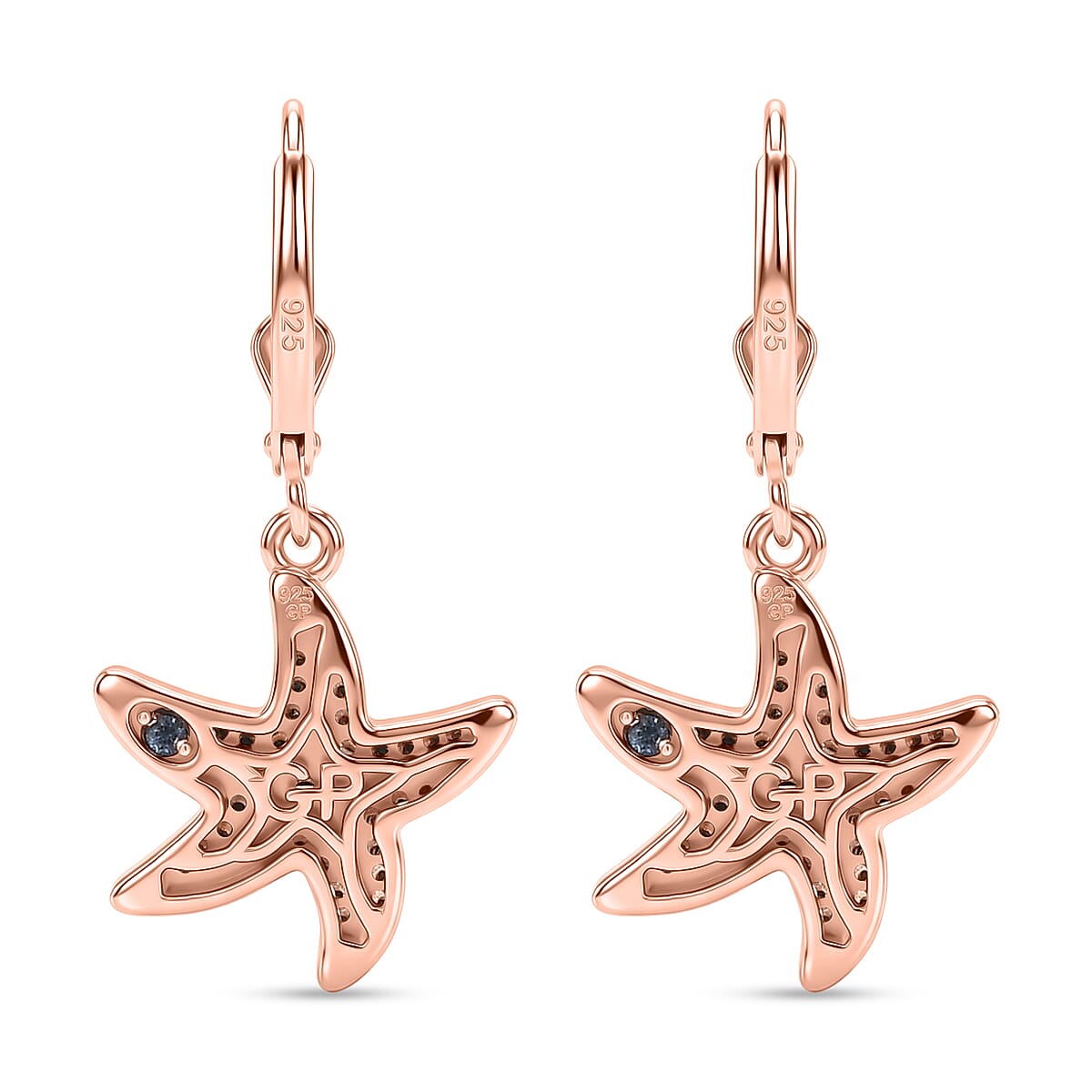 GP Trionfo Collection - Multi Diamond &amp; Blue Sapphire Starfish Earring with Lever Back in 18K Vermeil Rose Gold Plated Sterling Silver 0.52 Ct. 8519688 6