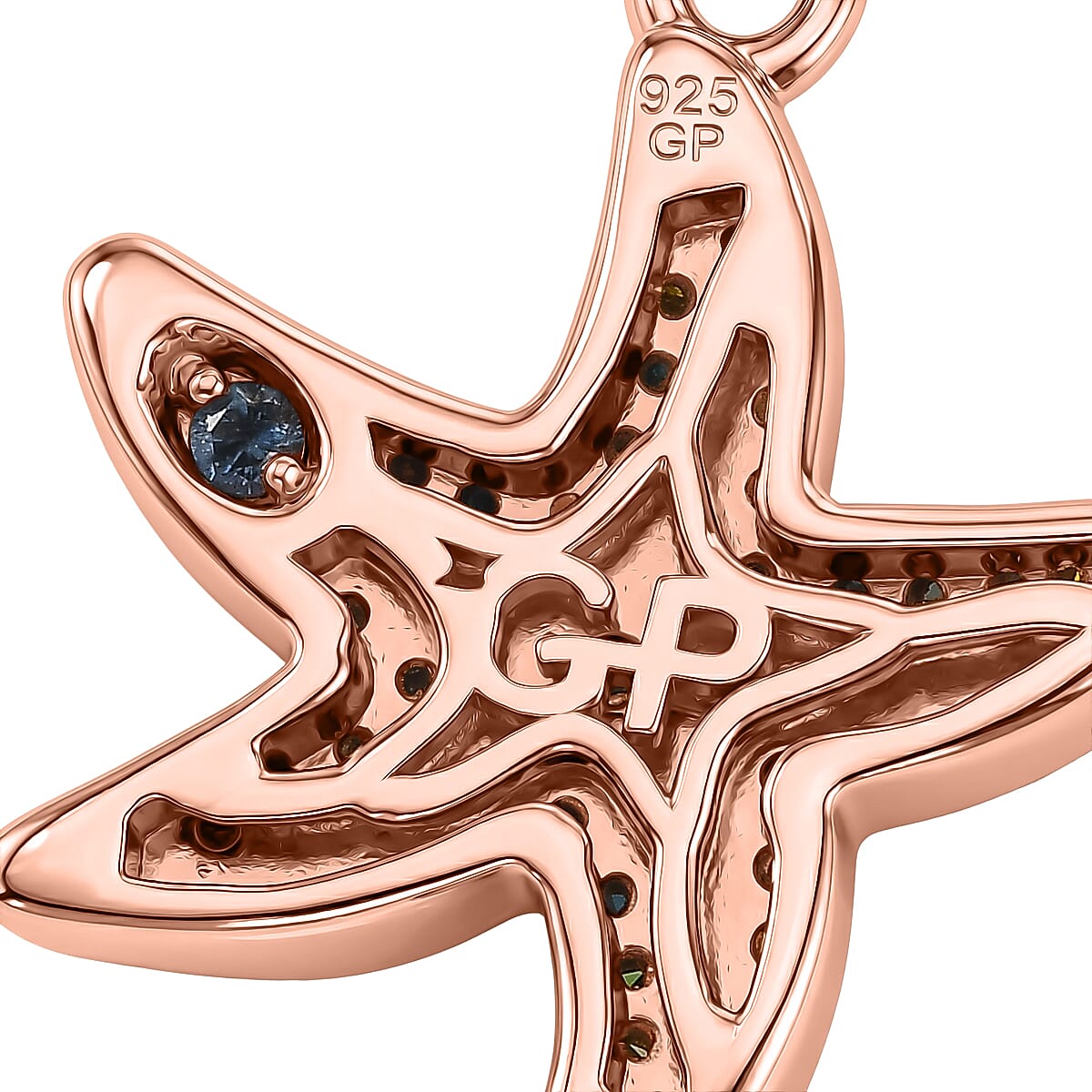 GP Trionfo Collection - Multi Diamond &amp; Blue Sapphire Starfish Earring with Lever Back in 18K Vermeil Rose Gold Plated Sterling Silver 0.52 Ct. 8519688 7