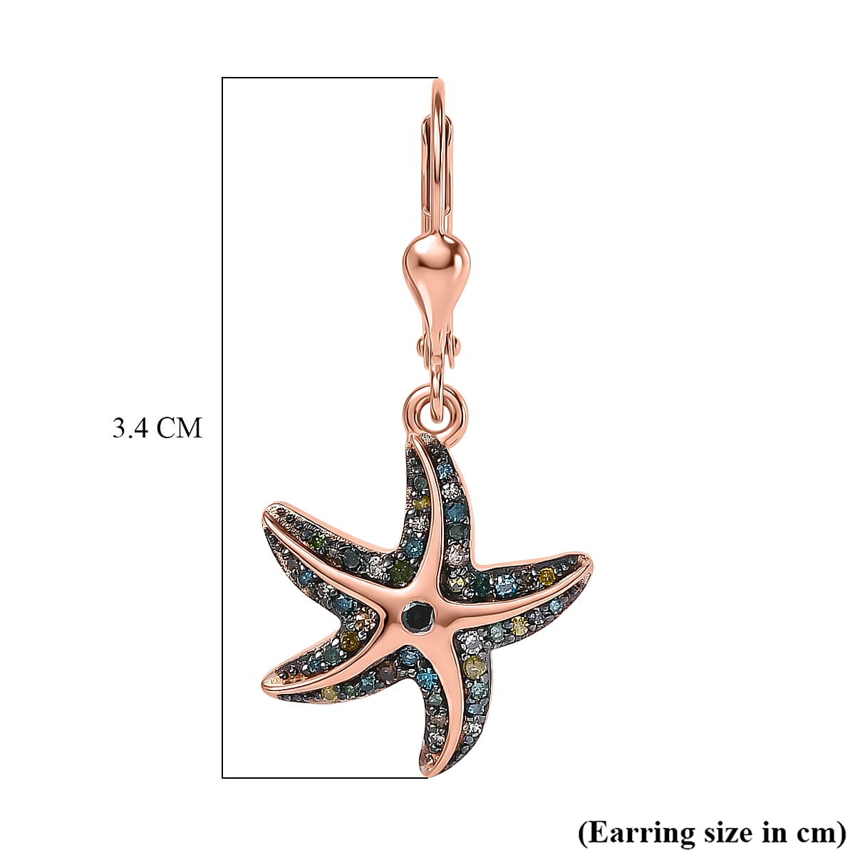 GP Trionfo Collection - Multi Diamond &amp; Blue Sapphire Starfish Earring with Lever Back in 18K Vermeil Rose Gold Plated Sterling Silver 0.52 Ct. 8519688 8