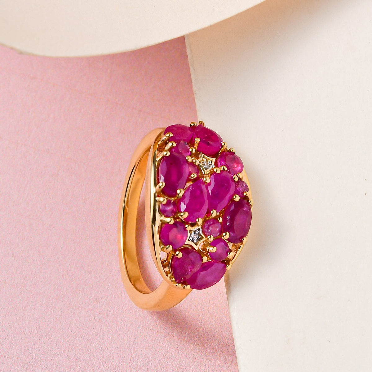 GP Celestial Collection - Cabo Delgado Ruby and Natural Cambodian Zircon Ring in 18K Vermeil Yellow Gold Overlay Sterling Silver 2.38 Ct. 7259071 7