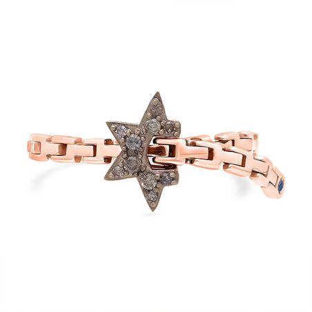 GP Celestial Dream Collection - Champagne Diamond, Kanchanaburi Blue Sapphire Adjustable Ring (Size Adjustable Belt with Fancy PIN Lock) in 18K Vermeil Rose Gold Plated Sterling Silver 0.13 Ct. 8325074 1