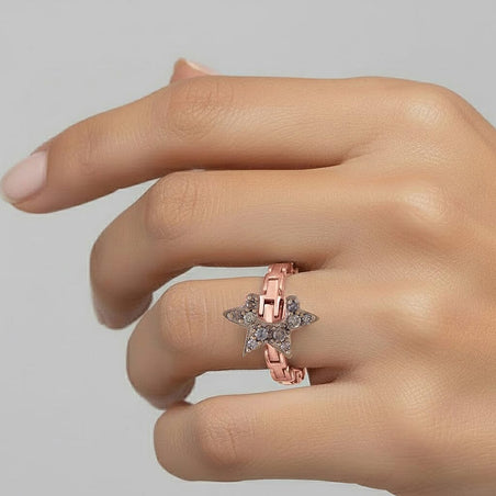 GP Celestial Dream Collection - Champagne Diamond, Kanchanaburi Blue Sapphire Adjustable Ring (Size Adjustable Belt with Fancy PIN Lock) in 18K Vermeil Rose Gold Plated Sterling Silver 0.13 Ct. 8325074 2