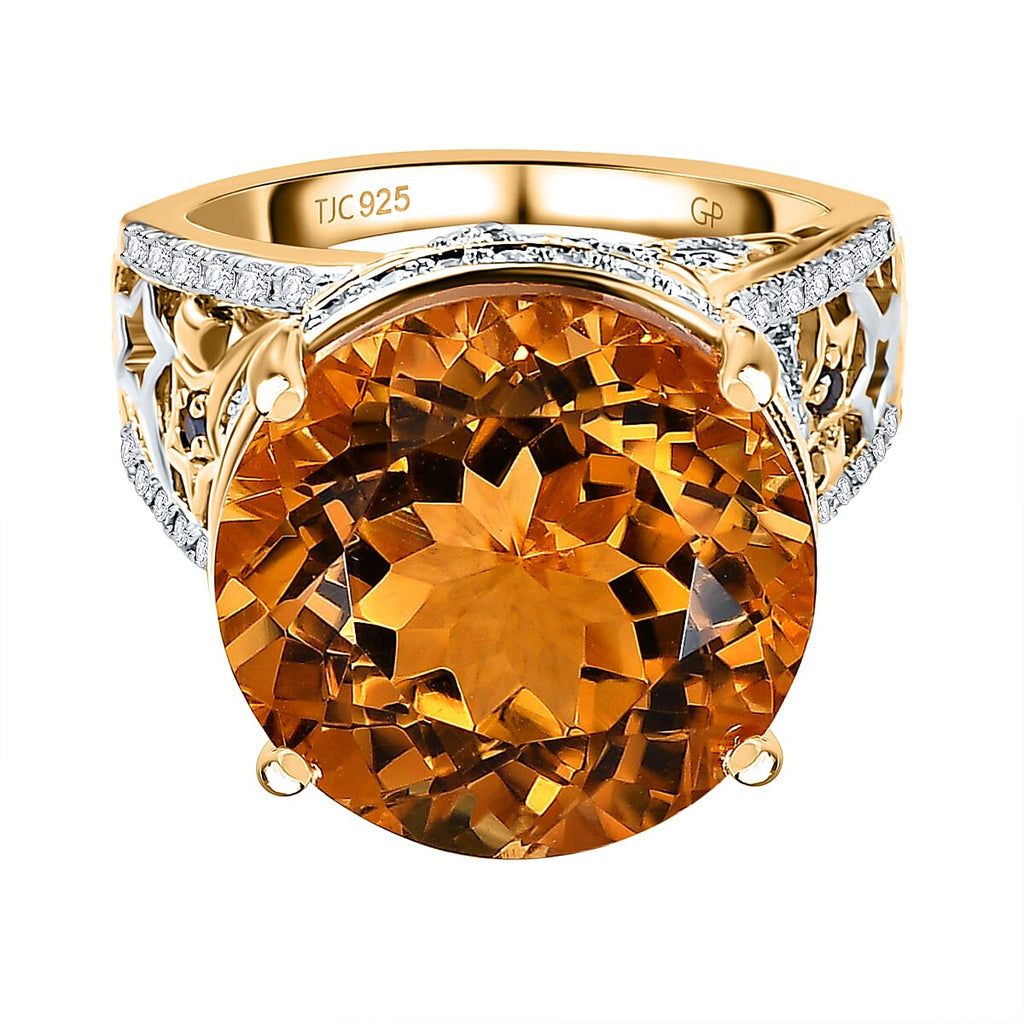 GP Celestial Dream Collection (Hanabi Cut) - Citrine & Natural Zircon Ring in Two Tone Plating Sterling Silver 13.21 Ct, Silver Wt. 5.5 Gms.