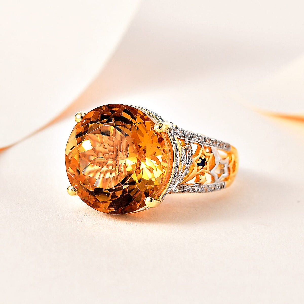 GP Celestial Dream Collection (Hanabi Cut) - Citrine &amp; Natural Zircon Ring in Two Tone Plating Sterling Silver 13.21 Ct, Silver Wt. 5.5 Gms. 7631986 1