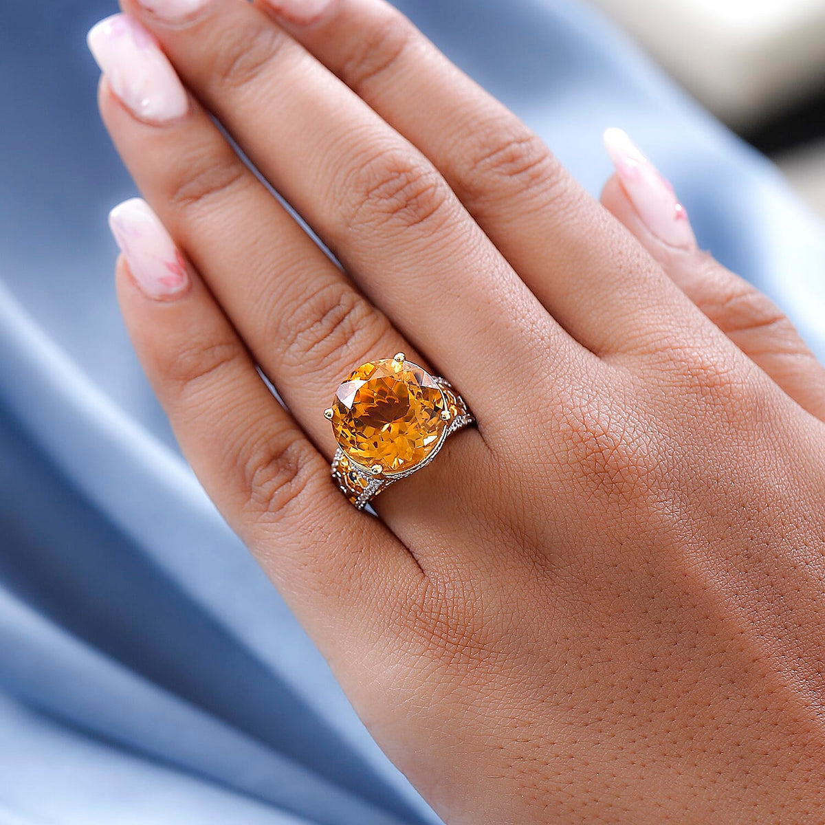 GP Celestial Dream Collection (Hanabi Cut) - Citrine &amp; Natural Zircon Ring in Two Tone Plating Sterling Silver 13.21 Ct, Silver Wt. 5.5 Gms. 7631986 2