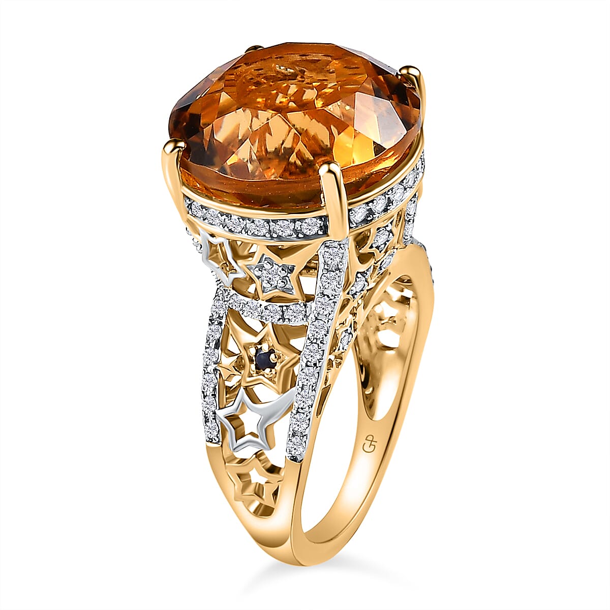 GP Celestial Dream Collection (Hanabi Cut) - Citrine &amp; Natural Zircon Ring in Two Tone Plating Sterling Silver 13.21 Ct, Silver Wt. 5.5 Gms. 7631986 3
