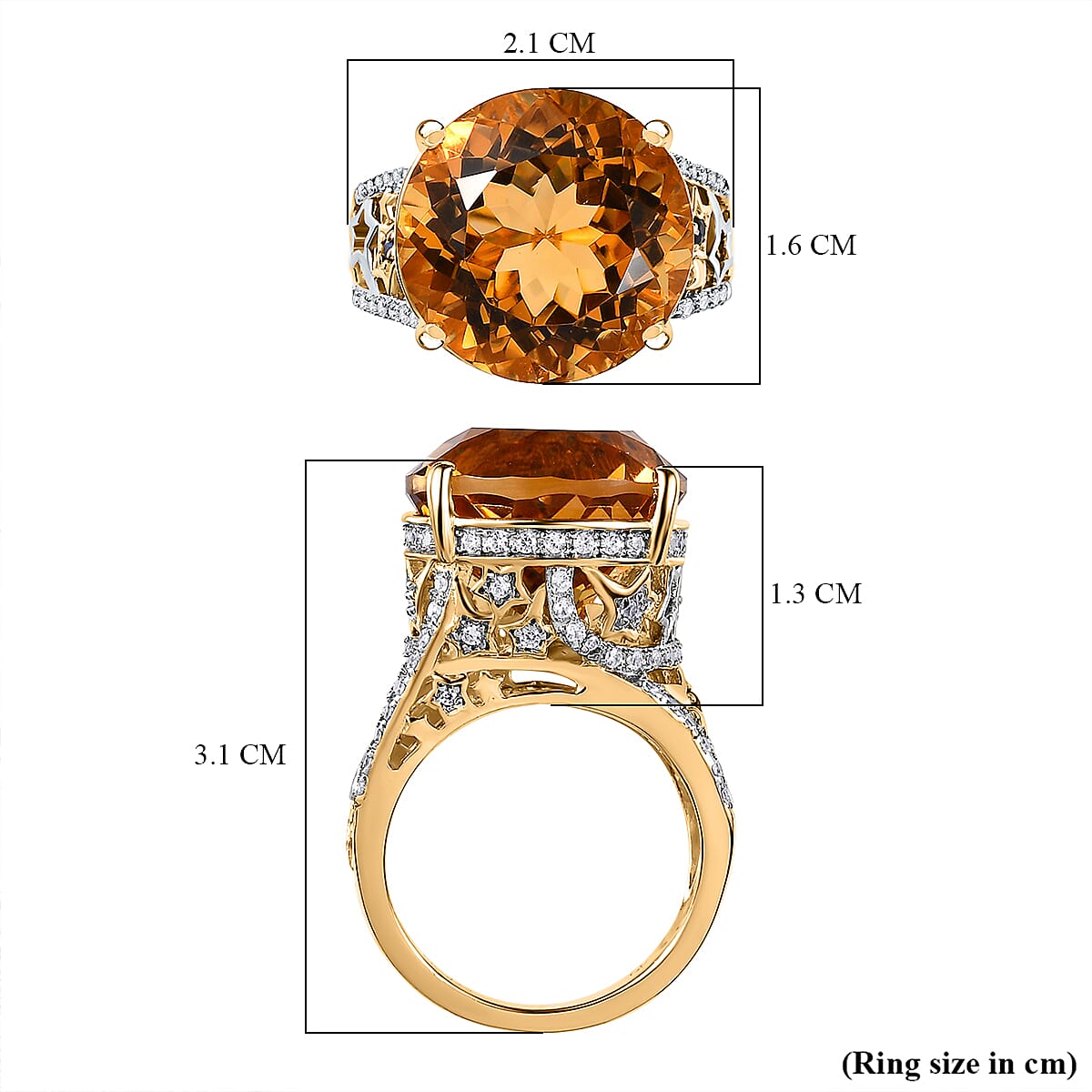 GP Celestial Dream Collection (Hanabi Cut) - Citrine &amp; Natural Zircon Ring in Two Tone Plating Sterling Silver 13.21 Ct, Silver Wt. 5.5 Gms. 7631986 5