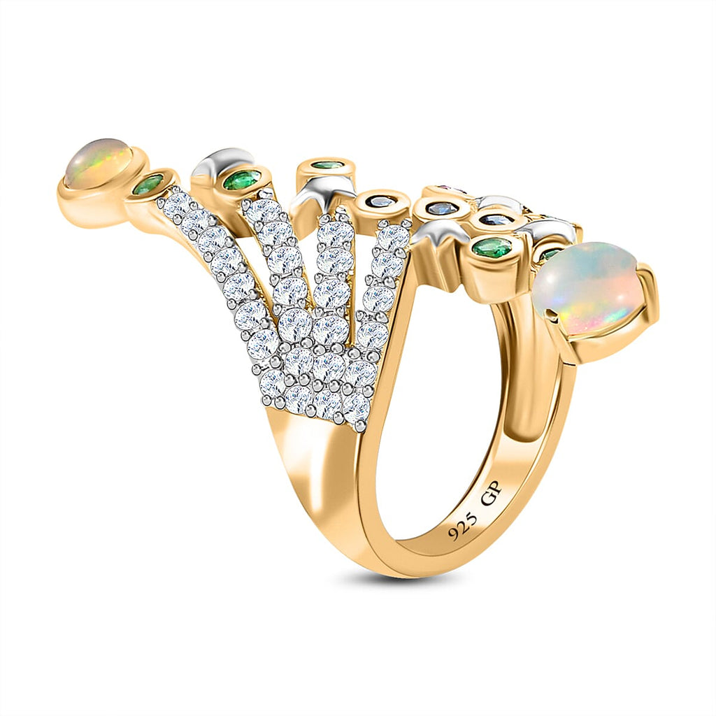 GP Celestial Dream Collection - Ethiopian Welo Opal and Multi Gemstone Ring in 18K Yellow Gold Vermeil Plated Sterling Silver 2.86 Ct, Silver Wt. 6.81 Gms.