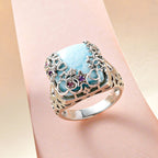 GP Celestial Dream Collection - Larimar, Natural Zircon and Multi Gemstone Ring in Platinum Overlay Sterling Silver 14.09 Ct, Silver Wt 6.30 Gms