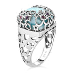 GP Celestial Dream Collection - Larimar, Natural Zircon and Multi Gemstone Ring in Platinum Overlay Sterling Silver 14.09 Ct, Silver Wt 6.30 Gms