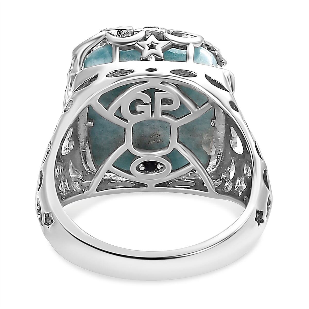 GP Celestial Dream Collection - Larimar, Natural Zircon and Multi Gemstone Ring in Platinum Overlay Sterling Silver 14.09 Ct, Silver Wt 6.30 Gms 7280464 8