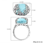 GP Celestial Dream Collection - Larimar, Natural Zircon and Multi Gemstone Ring in Platinum Overlay Sterling Silver 14.09 Ct, Silver Wt 6.30 Gms