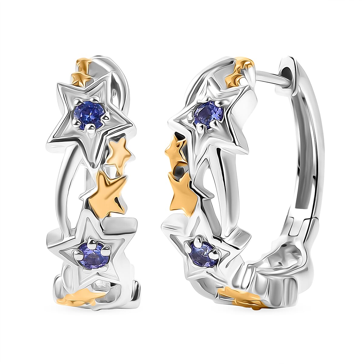 GP Celestial Dream Collection - Tanzanite &amp; Blue Sapphire Star Huggie Hoop Earring in 18K Vermeil Yellow Gold Plated &amp; Rhodium Overlay Sterling Silver 8321407 0
