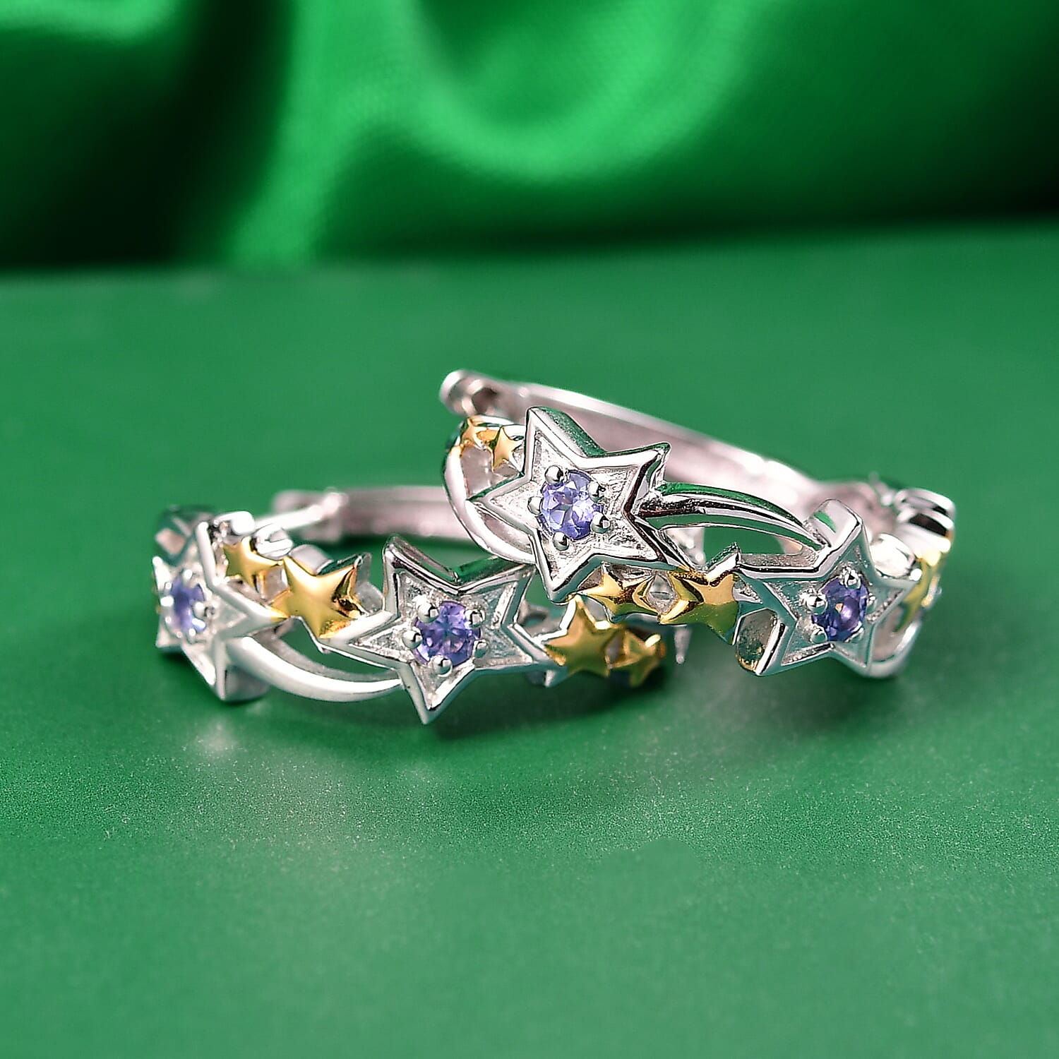 GP Celestial Dream Collection - Tanzanite &amp; Blue Sapphire Star Huggie Hoop Earring in 18K Vermeil Yellow Gold Plated &amp; Rhodium Overlay Sterling Silver 8321407 2