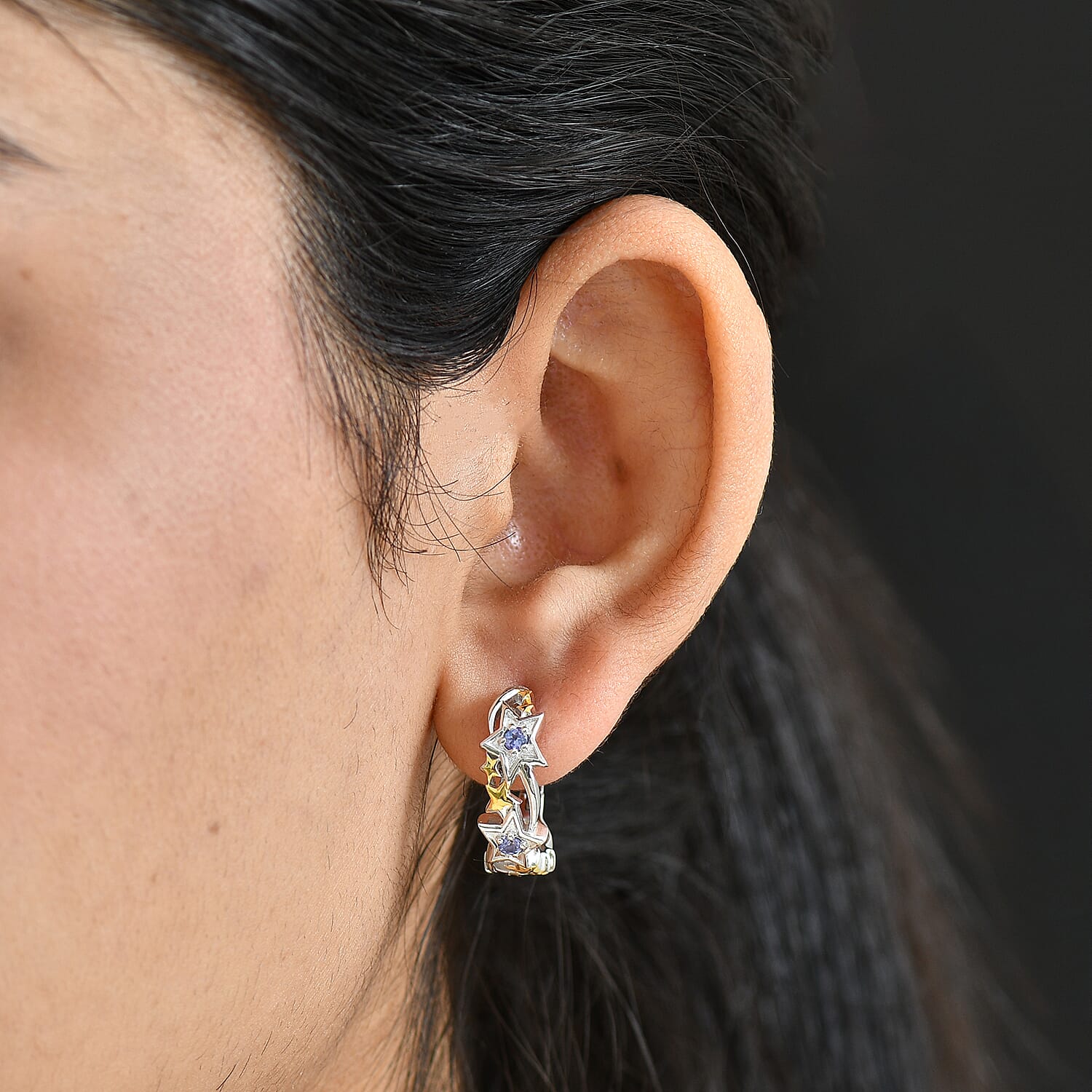 GP Celestial Dream Collection - Tanzanite &amp; Blue Sapphire Star Huggie Hoop Earring in 18K Vermeil Yellow Gold Plated &amp; Rhodium Overlay Sterling Silver 8321407 3