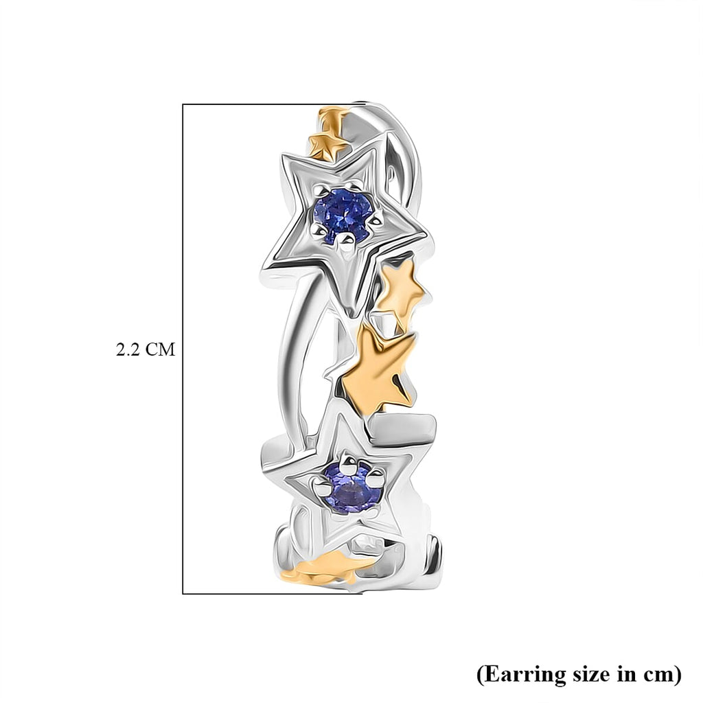 GP Celestial Dream Collection - Tanzanite & Blue Sapphire Earring with Hoop in 18K Vermeil Yellow Gold Plated & Rhodium Overlay Sterling Silver, Silver Wt. 7.51 Gms.