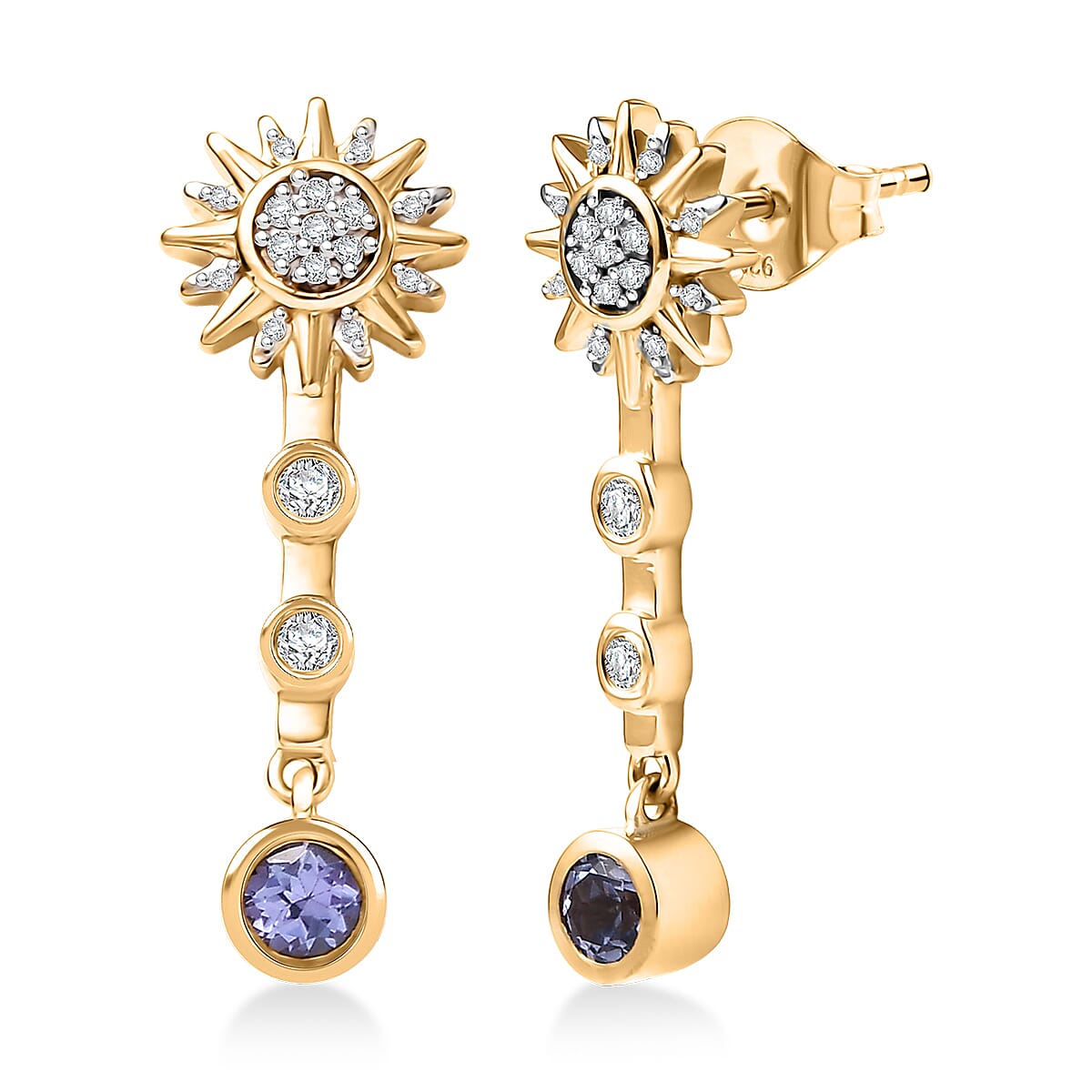 GP Celestial Dream Collection - Tanzanite, Blue Sapphire &amp; White Zircon Dangling Earring with Push Back in 18K Vermeil Yellow Gold Plated Sterling Silver 1.02 Ct. 8320949 0