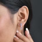 Tanzanite, Blue Sapphire & White Zircon Dangling Earring with Push Back in Rhodium Overlay Sterling Silver 1.13 Ct.