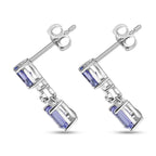 Tanzanite, Blue Sapphire & White Zircon Dangling Earring with Push Back in Rhodium Overlay Sterling Silver 1.13 Ct.