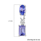 Tanzanite, Blue Sapphire & White Zircon Dangling Earring with Push Back in Rhodium Overlay Sterling Silver 1.13 Ct.