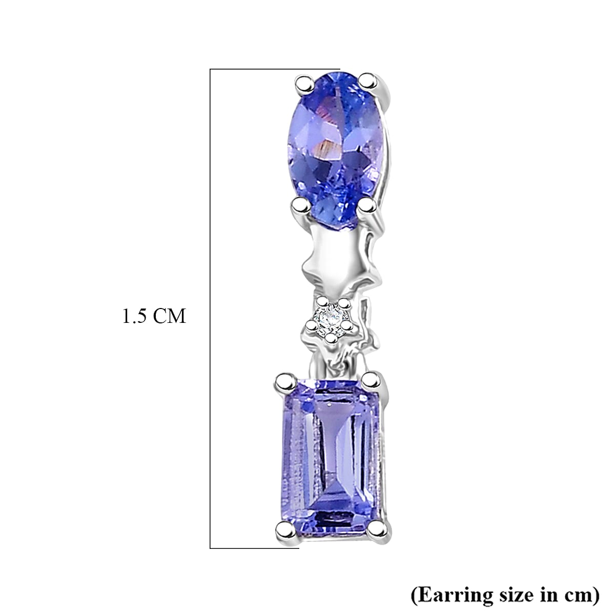 Tanzanite, Blue Sapphire &amp; White Zircon Dangling Earring with Push Back in Rhodium Overlay Sterling Silver 1.13 Ct. 8321446 7
