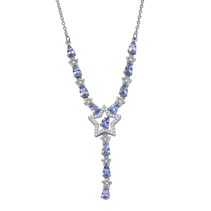 GP Celestial Dream Collection - Tanzanite, Blue Sapphire &amp; White Zircon Star motif Necklace (Size 20) in Rhodium Overlay Sterling Silver 2.68 Ct Silver 7 Gms 8321488 1