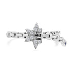 GP Celestial Dream Collection - White Diamond (S-C-P-F1) & Kanchanaburi Blue Sapphire Adjustable Ring (Size Adjustable Belt with Fancy PIN Lock) in Rhodium Overlay Sterling Silver 0.13 Ct.