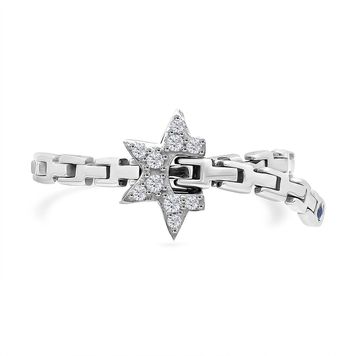 GP Celestial Dream Collection - White Diamond &amp; Kanchanaburi Blue Sapphire Adjustable Ring (Size Adjustable Belt with Fancy PIN Lock) in Rhodium Overlay Sterling Silver 0.13 Ct. 8325062 1