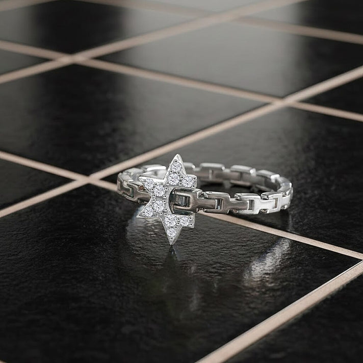 GP Celestial Dream Collection - White Diamond &amp; Kanchanaburi Blue Sapphire Adjustable Ring (Size Adjustable Belt with Fancy PIN Lock) in Rhodium Overlay Sterling Silver 0.13 Ct. 8325062 2