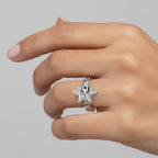 GP Celestial Dream Collection - White Diamond (S-C-P-F1) & Kanchanaburi Blue Sapphire Adjustable Ring (Size Adjustable Belt with Fancy PIN Lock) in Rhodium Overlay Sterling Silver 0.13 Ct.