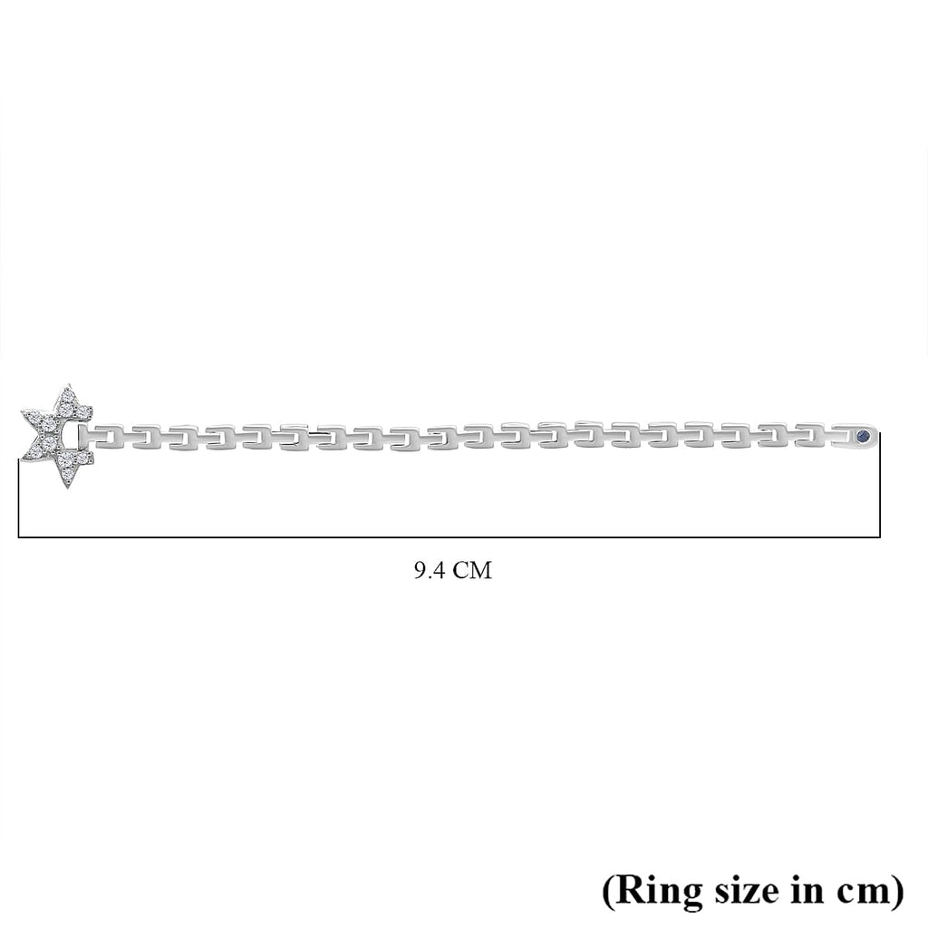 GP Celestial Dream Collection - White Diamond (S-C-P-F1) & Kanchanaburi Blue Sapphire Adjustable Ring (Size Adjustable Belt with Fancy PIN Lock) in Rhodium Overlay Sterling Silver 0.13 Ct.