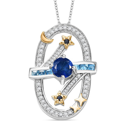 GP Celestial Dream Collection - Kyanite, Swiss Blue Topaz, White Zircon &amp; Kanchanaburi Blue Sapphire Pendant with Chain (Size 20) in Two Tone Plated Sterling Silver 1.89 Ct, Silver Wt. 5.16 Gms. 4428882 1
