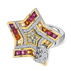 GP Celestial Dream Collection - African Ruby and Multi Gemstone Ring in Platinum Overlay and 18K Yellow Gold Vermeil Plated Sterling Silver 3.38 Ct, Silver Wt. 5.13 Gms.