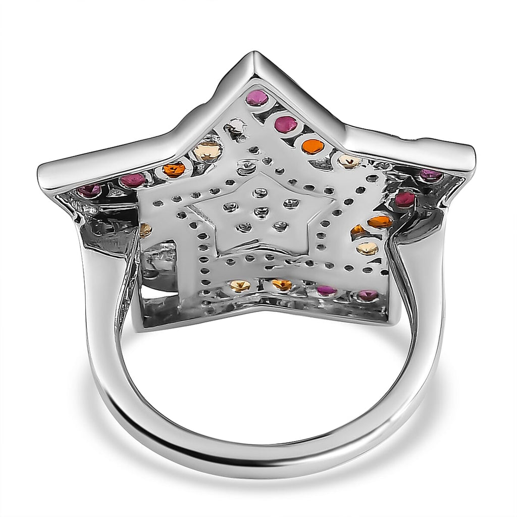 GP Celestial Dream Collection - African Ruby and Multi Gemstone Ring in Platinum Overlay and 18K Yellow Gold Vermeil Plated Sterling Silver 3.38 Ct, Silver Wt. 5.13 Gms.