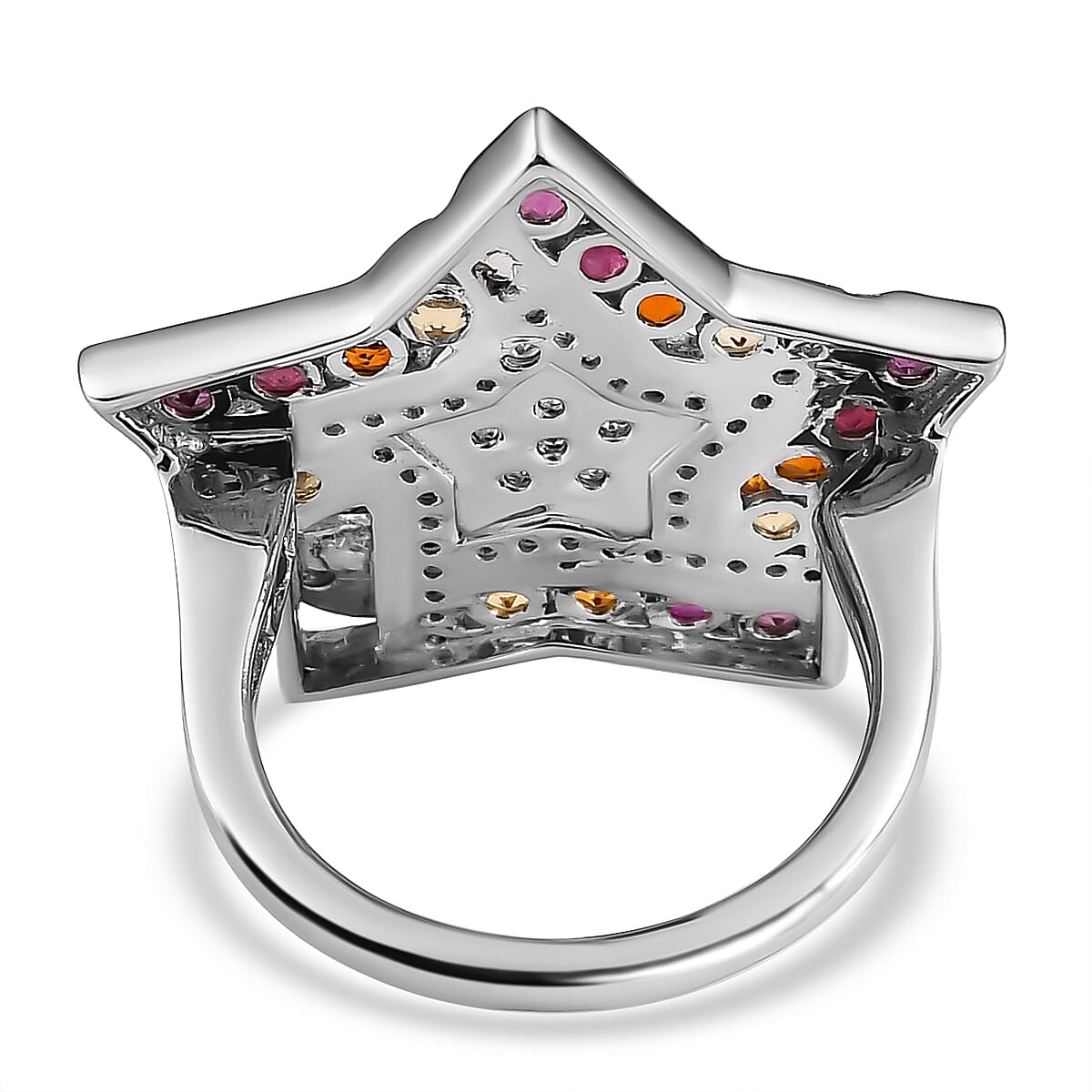 GP Celestial Dream Collection - African Ruby and Multi Gemstone Ring in Platinum Overlay and 18K Yellow Gold Vermeil Plated Sterling Silver 3.38 Ct, Silver Wt. 5.13 Gms. 7489152 9