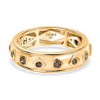 GP Art Deco Collection - Natural Champagne Diamond & Blue Sapphire Band Ring in 18K Vermeil Yellow Gold Plated Sterling Silver