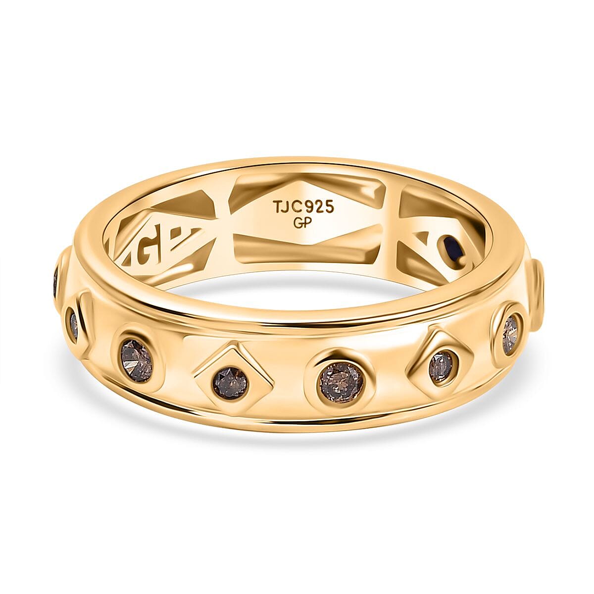 GP Art Deco Collection - Natural Champagne Diamond &amp; Blue Sapphire Band Ring in 18K Vermeil Yellow Gold Plated Sterling Silver 8029021 0
