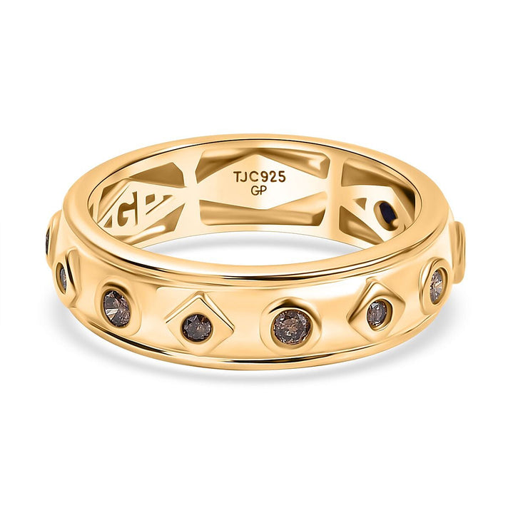 GP Art Deco Collection - Natural Champagne Diamond &amp; Blue Sapphire Band Ring in 18K Vermeil Yellow Gold Plated Sterling Silver 8029021 1