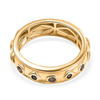 GP Art Deco Collection - Natural Champagne Diamond & Blue Sapphire Band Ring in 18K Vermeil Yellow Gold Plated Sterling Silver